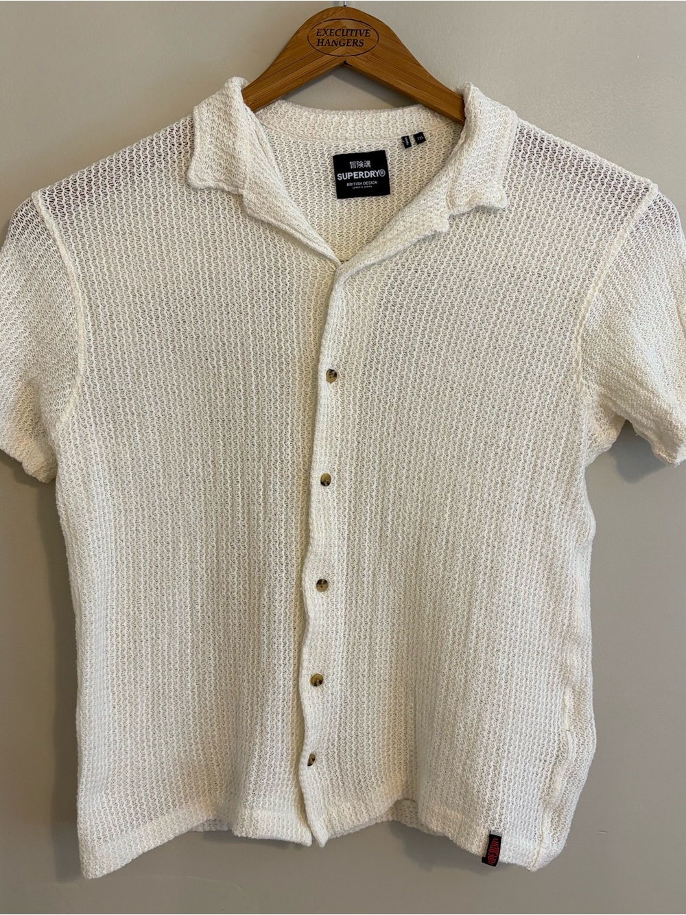 Superdry Men’s White Knit Short-Sleeve Button-Down Shirt